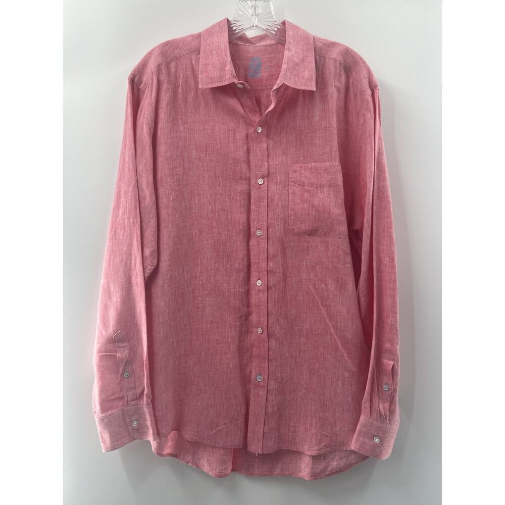 J. McLaughlin Men’s Long Sleeve Button Up Linen Shirt Heathered Red Size Large